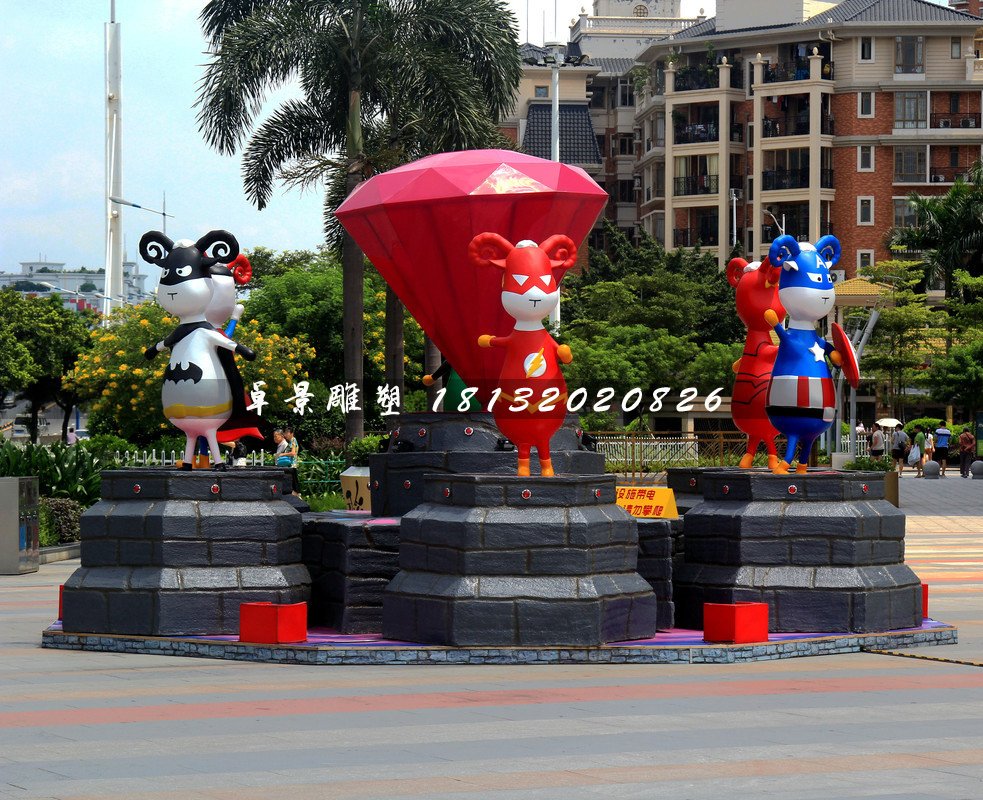 小區卡通雕塑，小區玻璃鋼人物雕塑 (1)