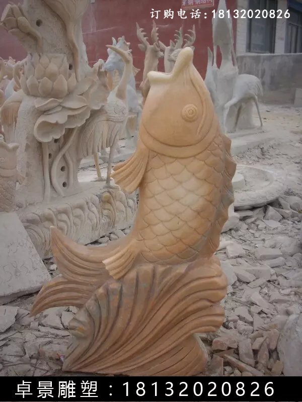 石雕魚，晚霞紅魚噴泉雕塑 (4)