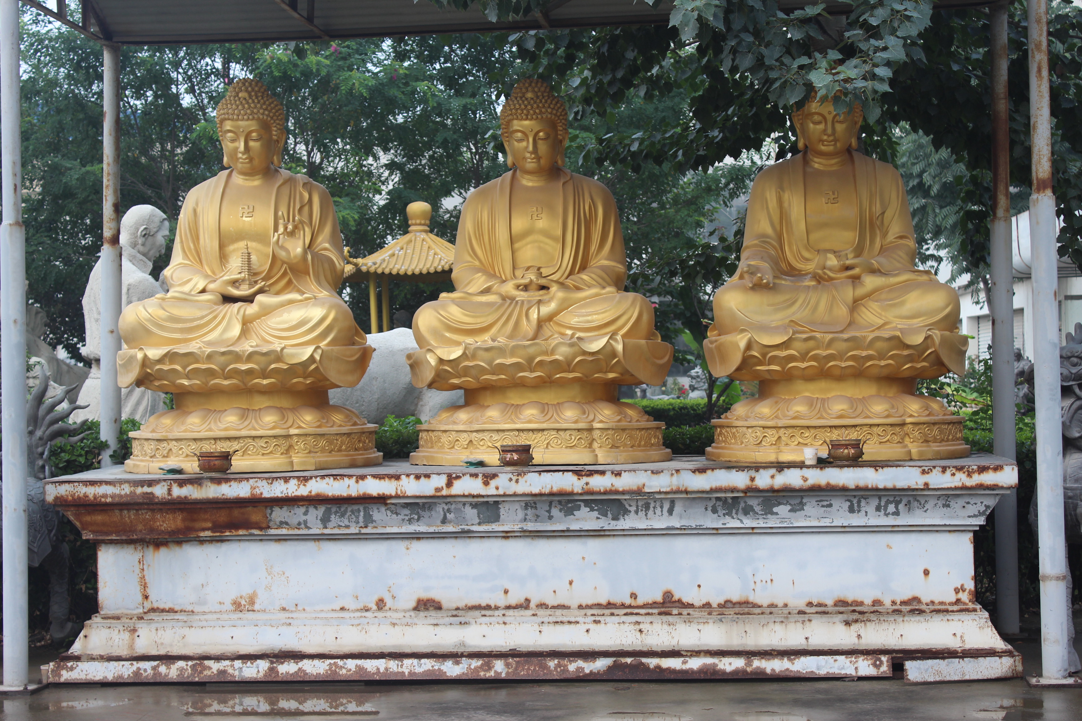 三寶佛銅雕，鑄銅三寶佛雕塑 (1)