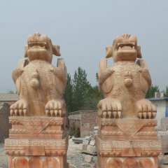 貔貅石雕，晚霞紅貔貅石雕，動物石雕