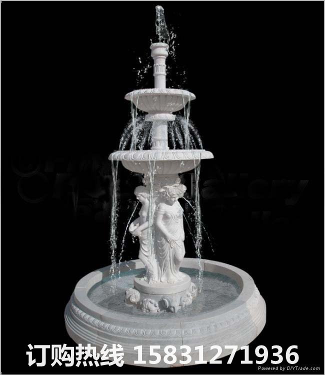 漢白玉噴泉雕塑，人物噴泉石雕