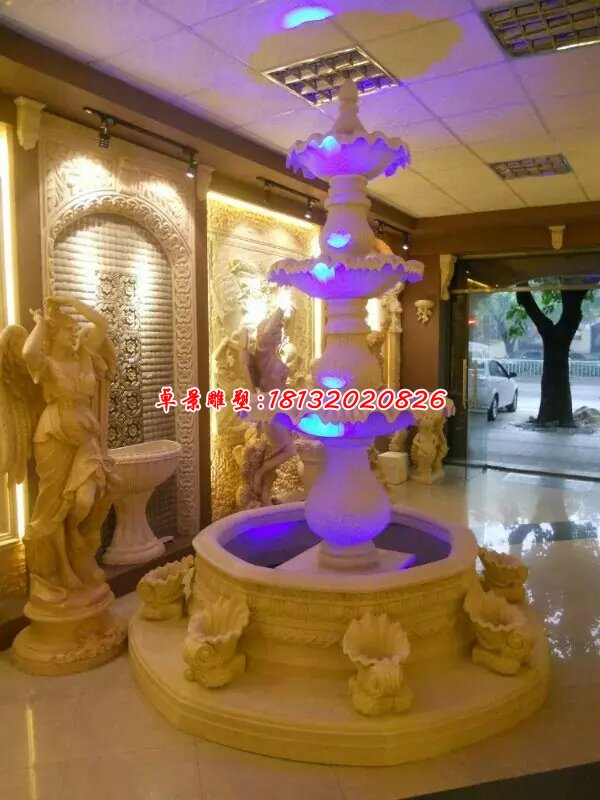 石雕噴泉，三層石雕噴泉雕塑