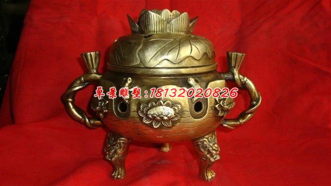 銅雕香爐，三足香爐，鎏金銅香爐 (1)