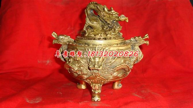 銅雕香爐，三足香爐，鎏金銅香爐 (2)