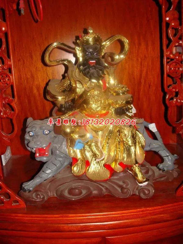 玻璃鋼騎虎財神雕塑，玻璃鋼貼金財神雕塑