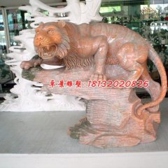 老虎石雕,晚霞紅動物石雕