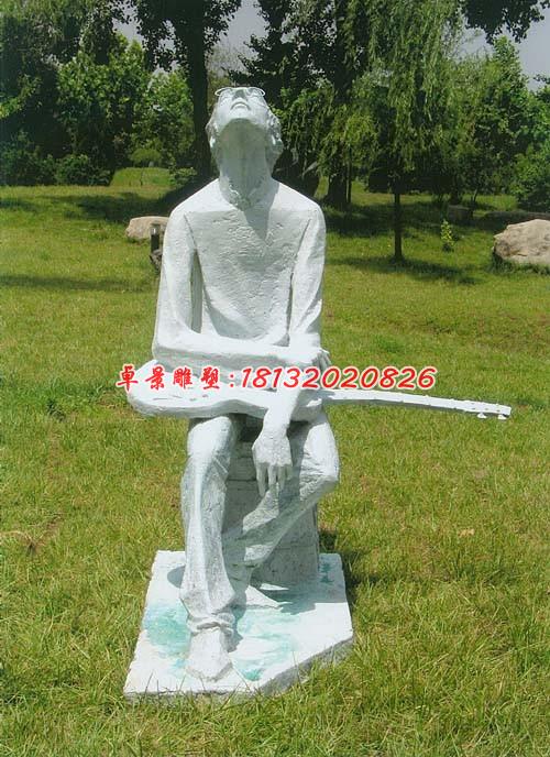 拿吉他的少年雕塑，玻璃鋼人物雕塑