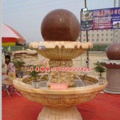 風水球石雕，晚霞紅風水球噴泉