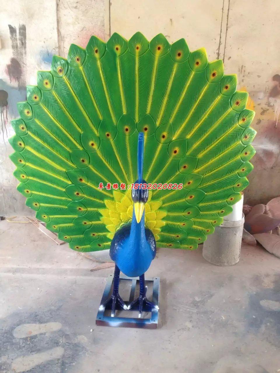 玻璃鋼孔雀雕塑，孔雀開屏雕塑