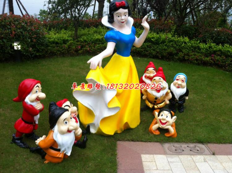 玻璃鋼白雪公主與小矮人雕塑，卡通童話(huà)人物雕塑 (1)