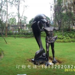 人與海豚銅雕，和諧銅雕，公園景觀雕塑