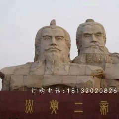 廣場(chǎng)古人石雕，炎黃二帝石雕