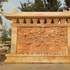 九龍壁浮雕，晚霞紅影壁石雕