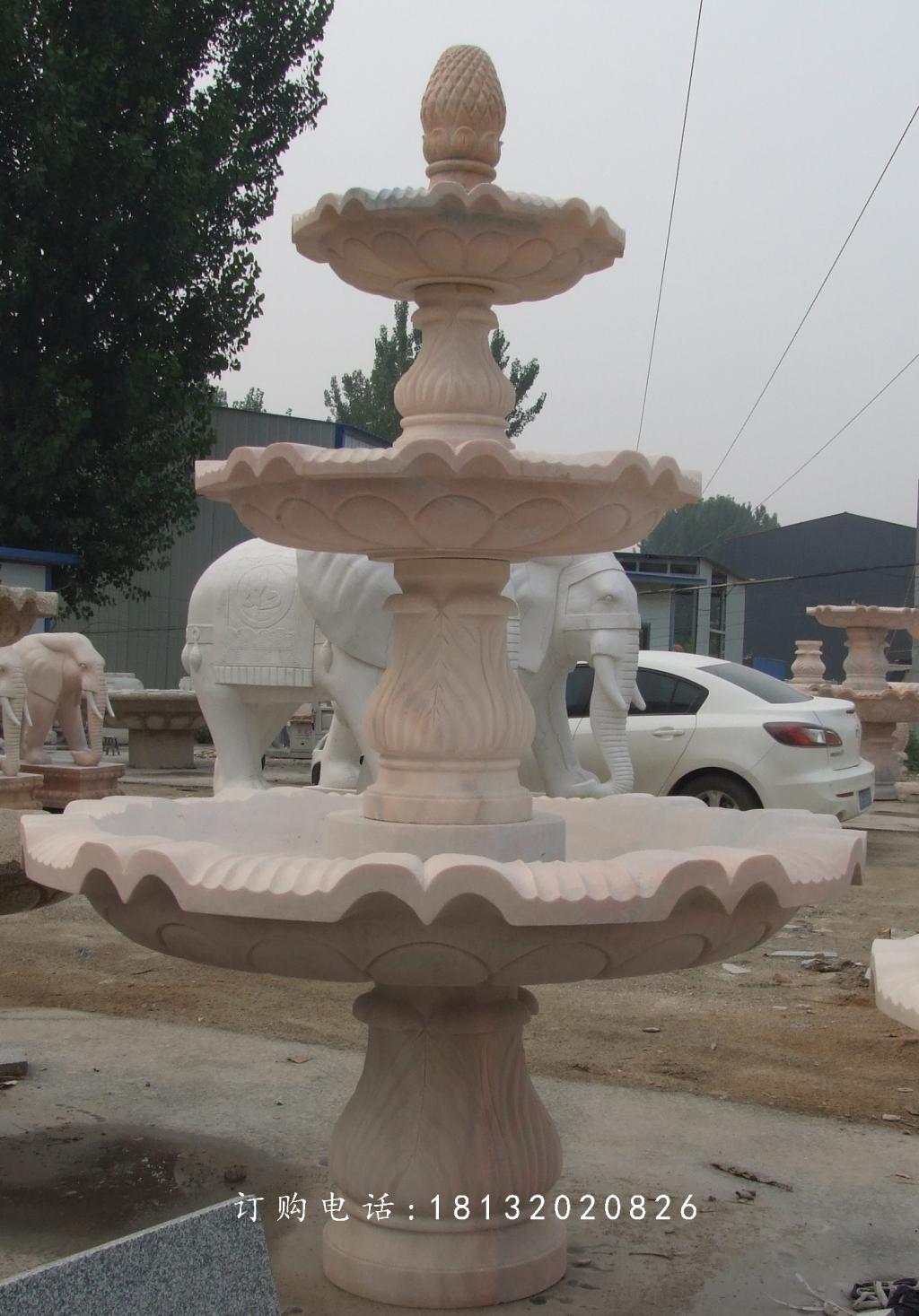 跌水盆石雕，晚霞紅噴泉雕塑 (1)