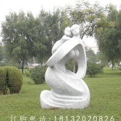 抽象人物石雕，景觀母子雕塑