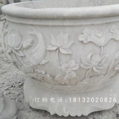 荷花與鳥花盆雕塑，水缸石雕