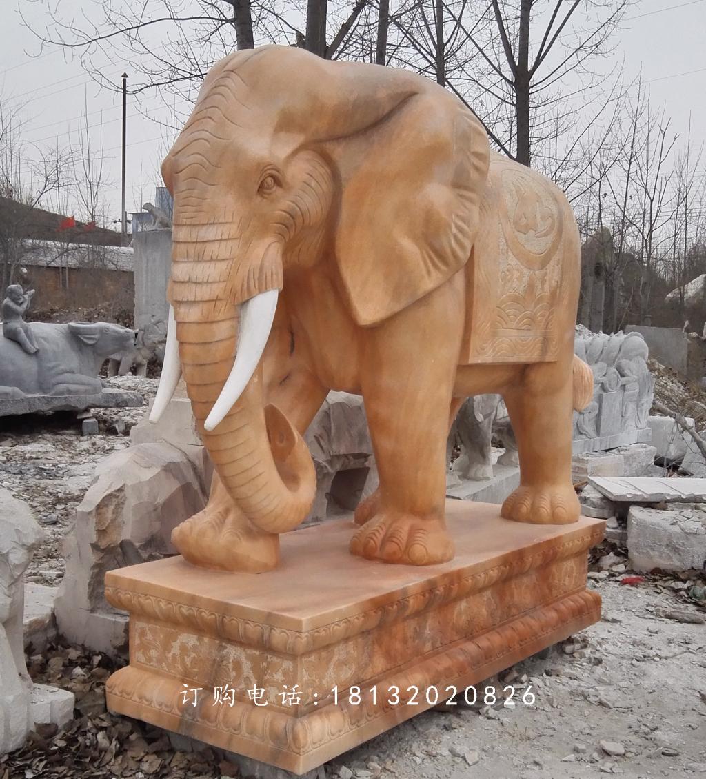 晚霞紅大象石雕，動物石雕 (2)