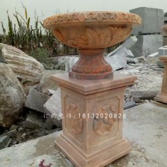 晚霞紅石雕花盆，小區花盆雕塑