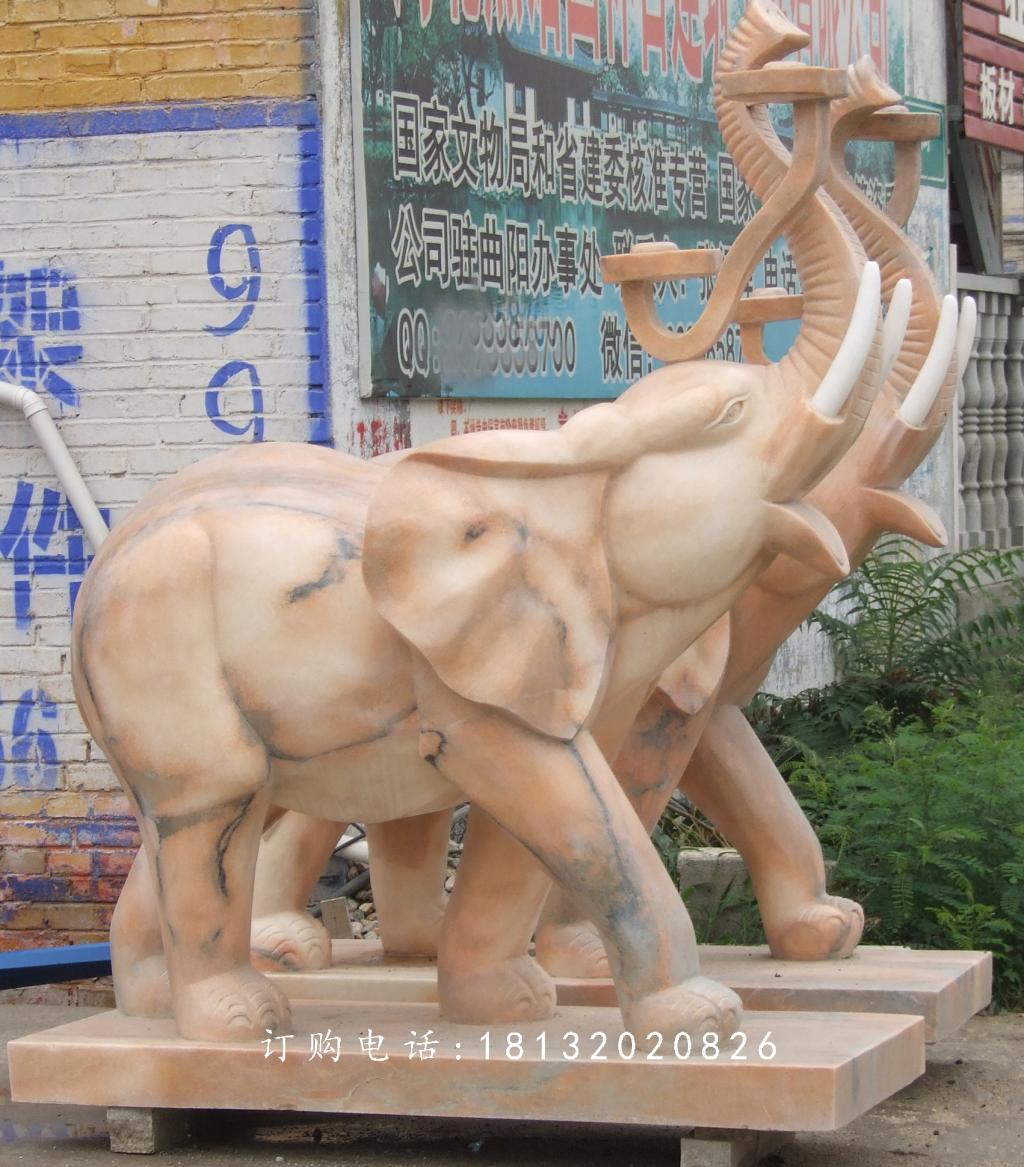 大象石雕，晚霞紅動物雕塑