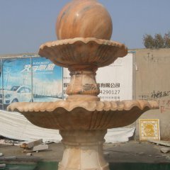 大型風水球噴泉，晚霞紅風水球石雕