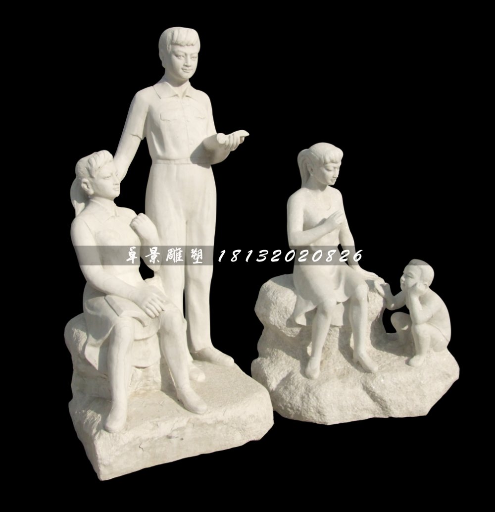 校園人物石雕，漢白玉人物石雕