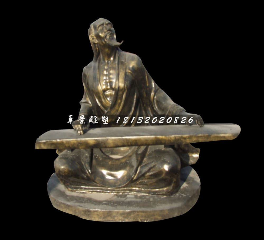 古代人物彈古箏銅雕，公園景觀銅雕