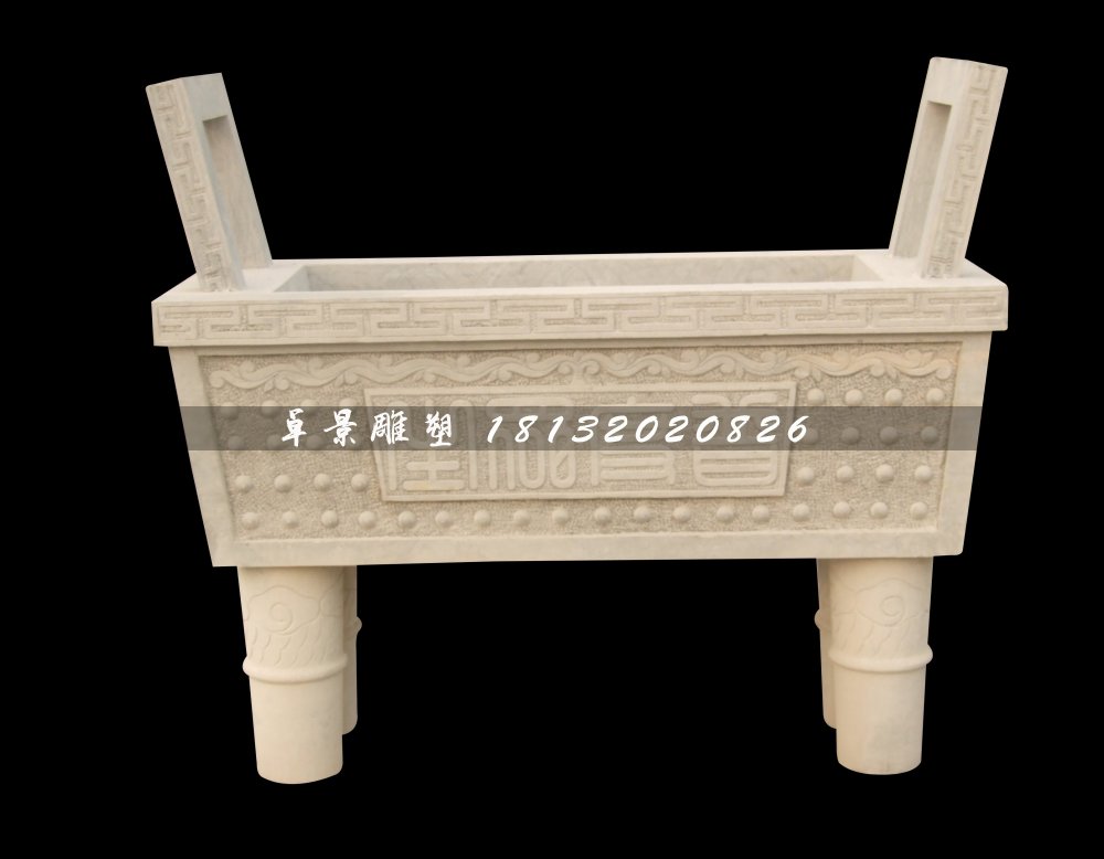 大理石香爐，四足香爐雕塑