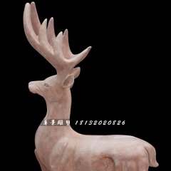 梅花鹿石雕，晚霞紅梅花鹿石雕