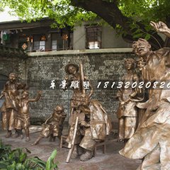 說書銅雕，公園情景雕塑