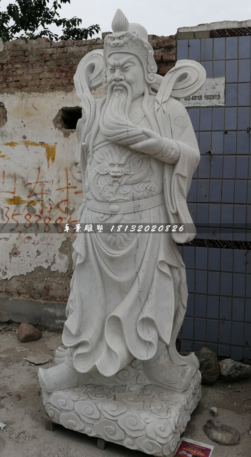 關公石雕，大理石武財神雕塑 (2)