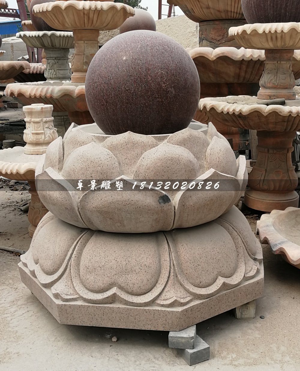 廣場風水球石雕，蓮花臺風水球