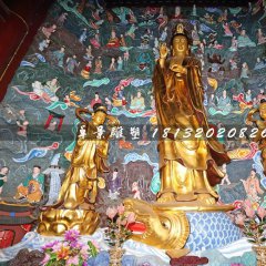 鎏金銅佛像，觀音與善財龍女銅雕