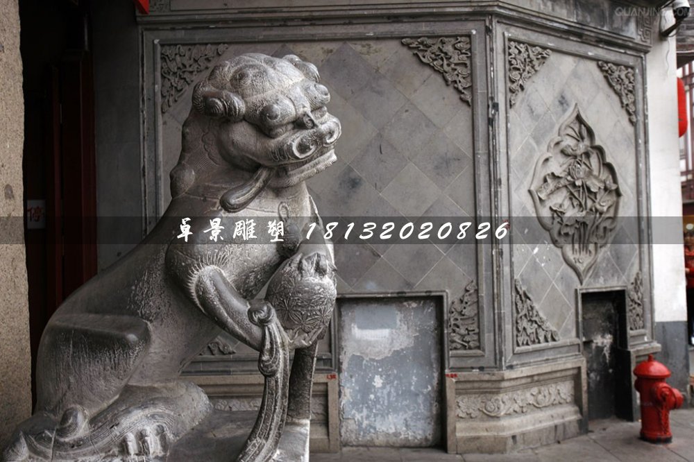 青石獅子雕塑，戲球獅石雕