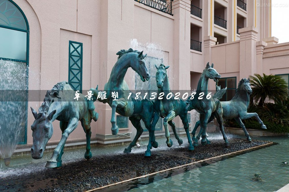 五匹馬銅雕，青銅動物雕塑
