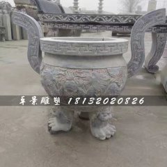 青石香爐，三足香爐石雕