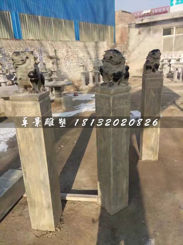 拴馬樁石雕，青石仿古柱子 (6)