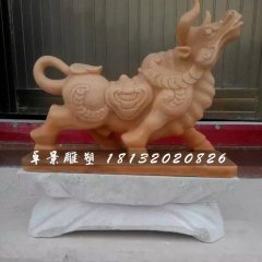 牛氣沖天石雕，晚霞紅石雕牛