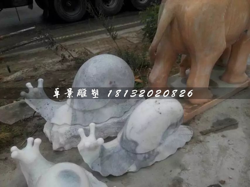大理石蝸牛雕塑，公園動物石雕 (2)