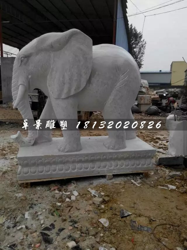 大理石大象雕塑，公園動(dòng)物石雕 (2)