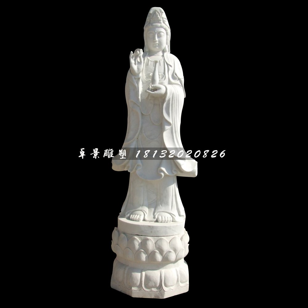 觀音菩薩石雕，漢白玉立式觀音