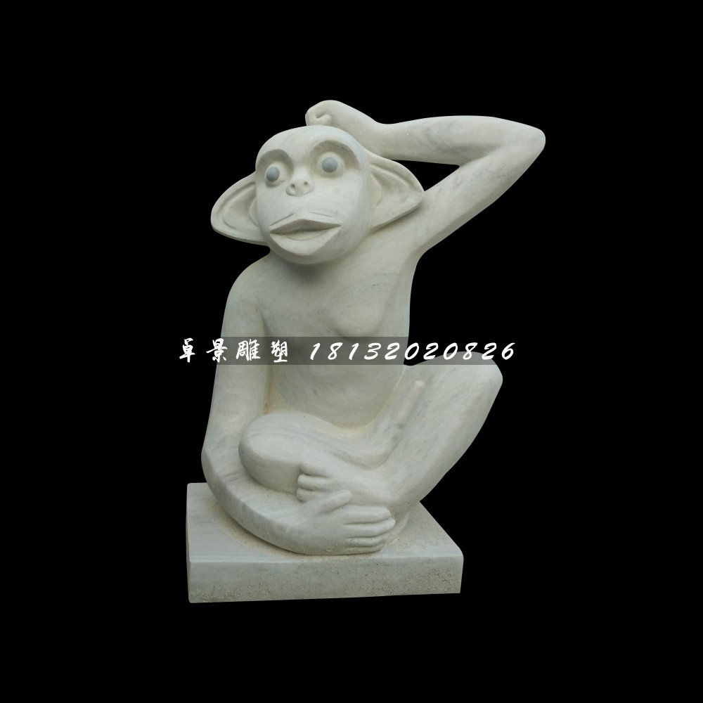 石雕小猴子，公園動物石雕