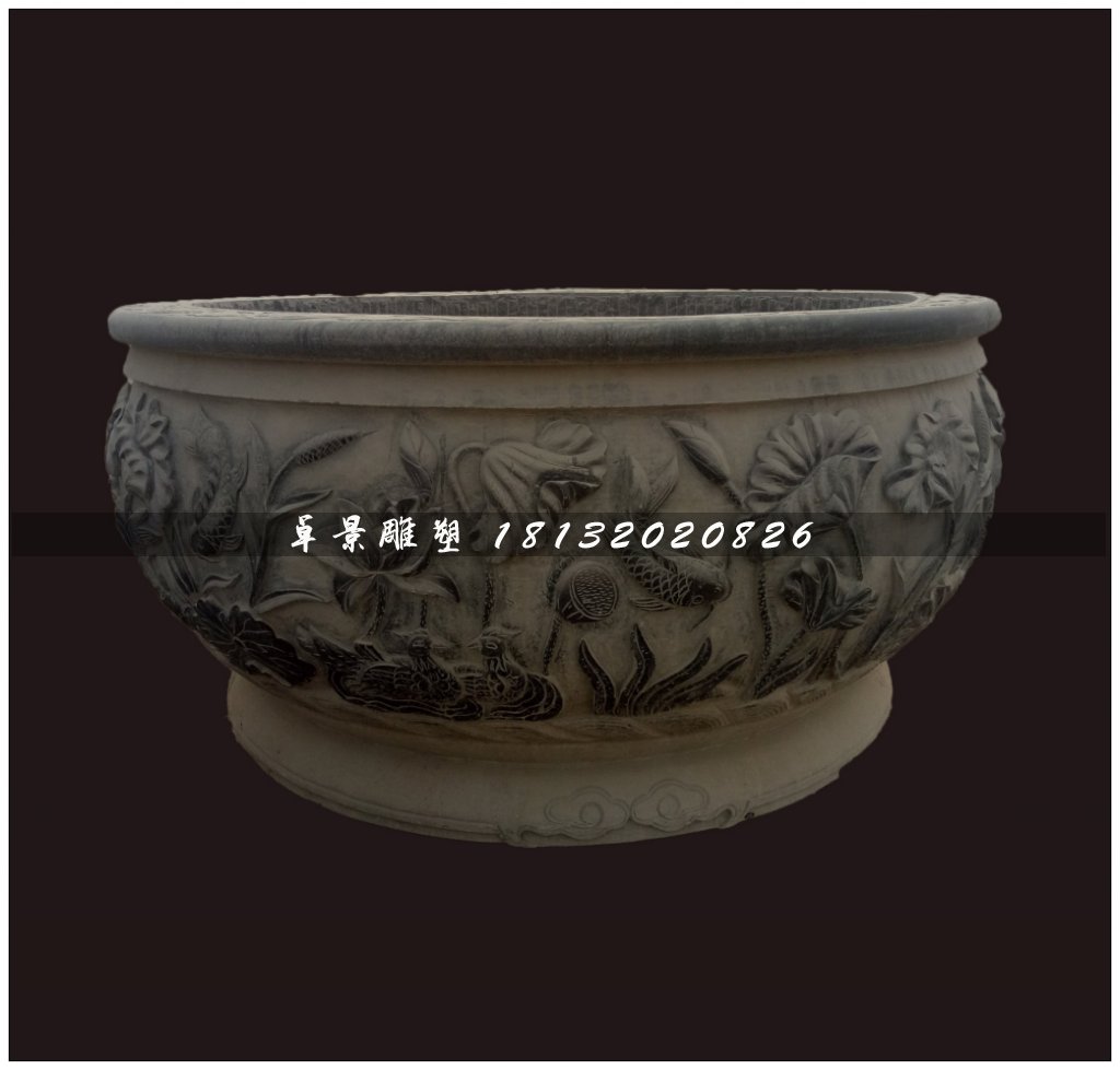 仿古水缸，青石水缸雕塑
