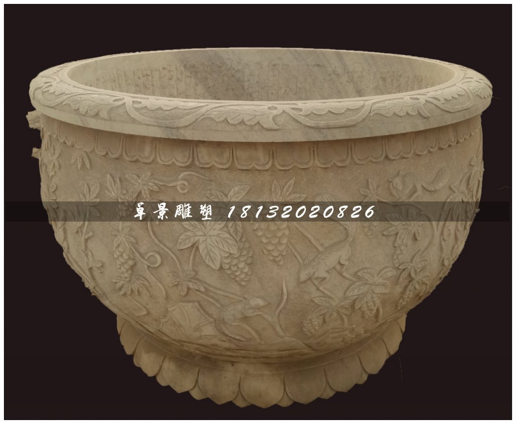 大理石水缸雕塑，仿古水盆雕塑 (3)