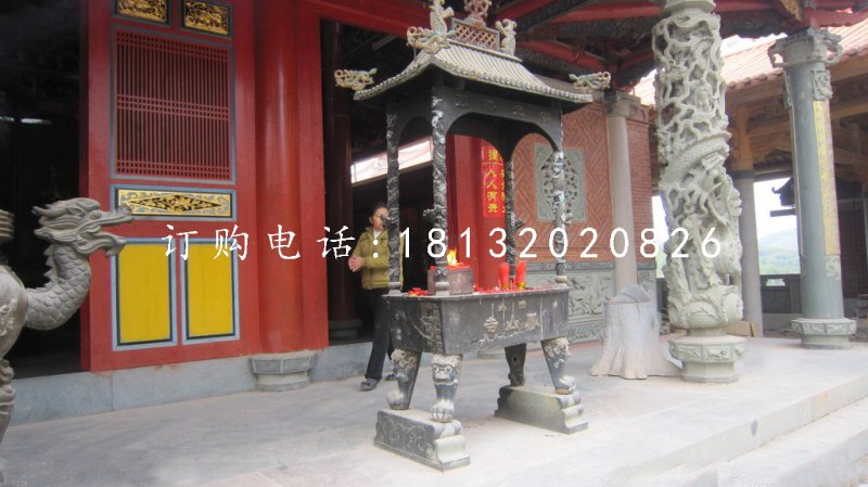 銅雕香爐，寺廟方形香爐銅雕