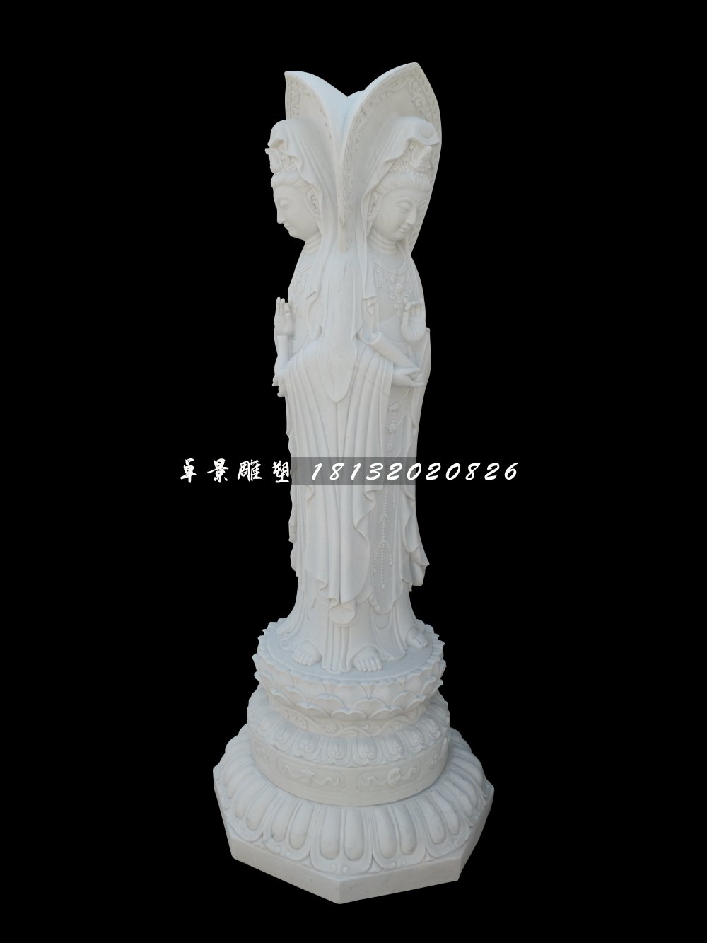 漢白玉三面觀音，立式佛像