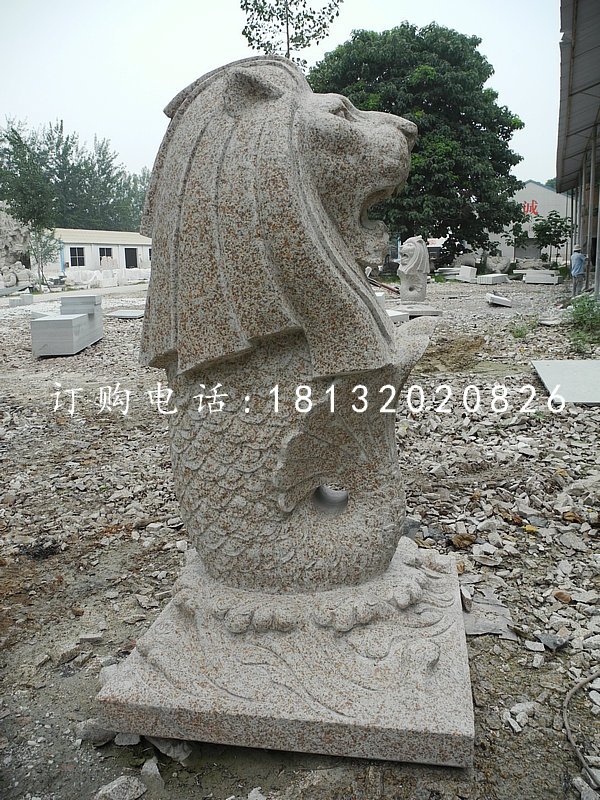 魚尾獅石雕，砂巖動物雕塑