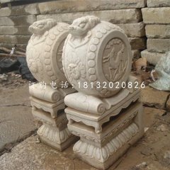 抱鼓石，大理石門墩雕塑