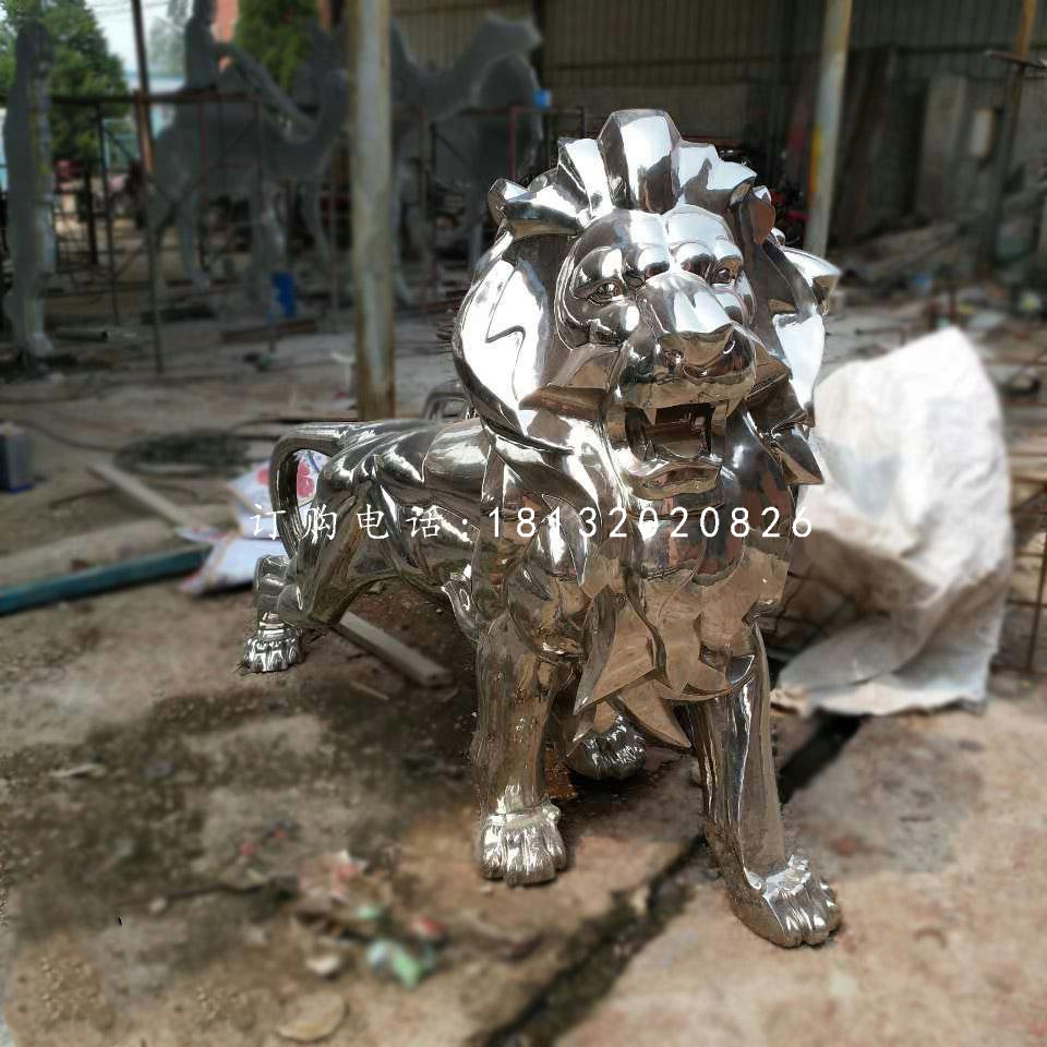 西洋獅雕塑，不銹鋼動物雕塑