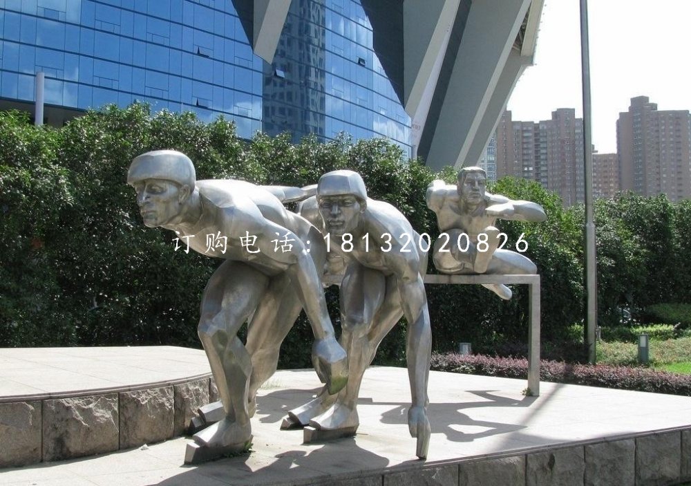 不銹鋼滑冰雕塑，不銹鋼運動員雕塑