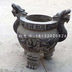 三足香爐石雕，青石圓形香爐